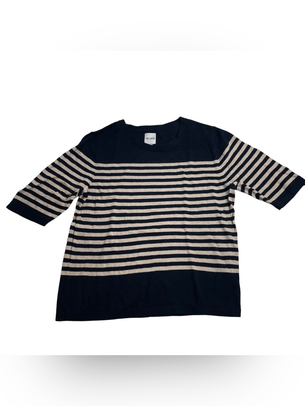 Nic + Zoe Stripe Pure Cotton Sweater Tee Black Petite Medium